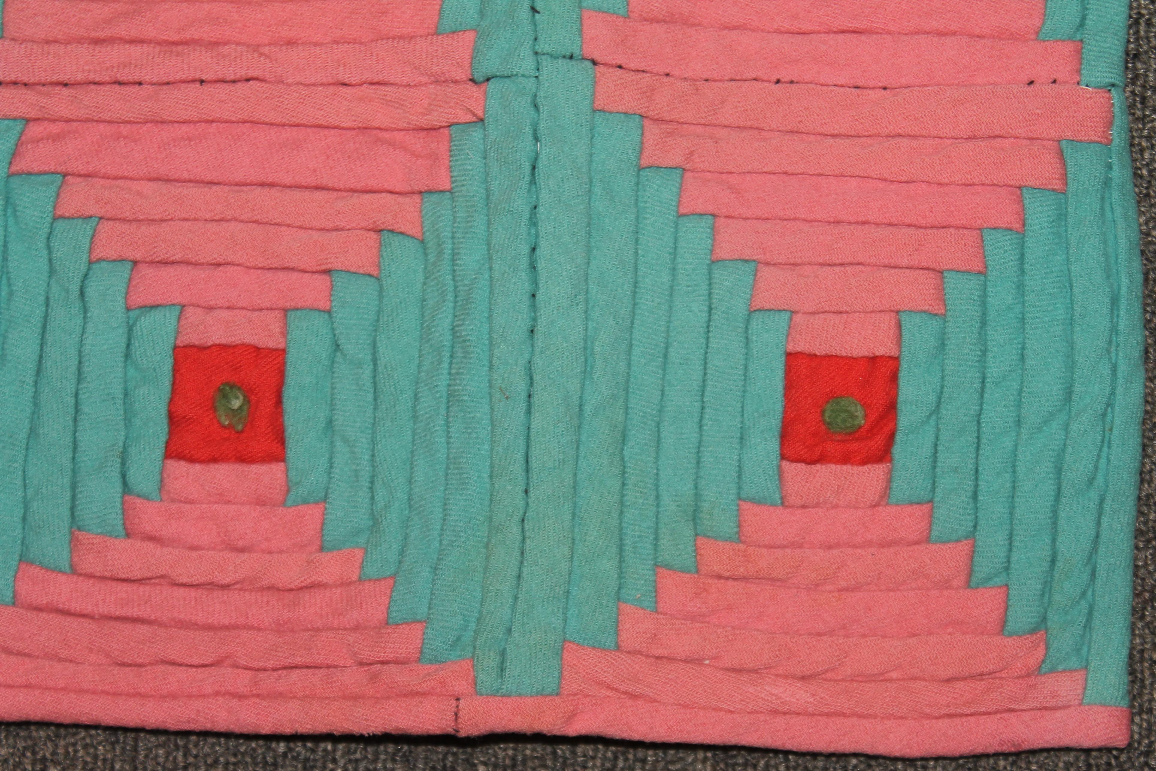 19thc Mini Pieced Wool Log Cabin Crib Quilt In Good Condition In Los Angeles, CA
