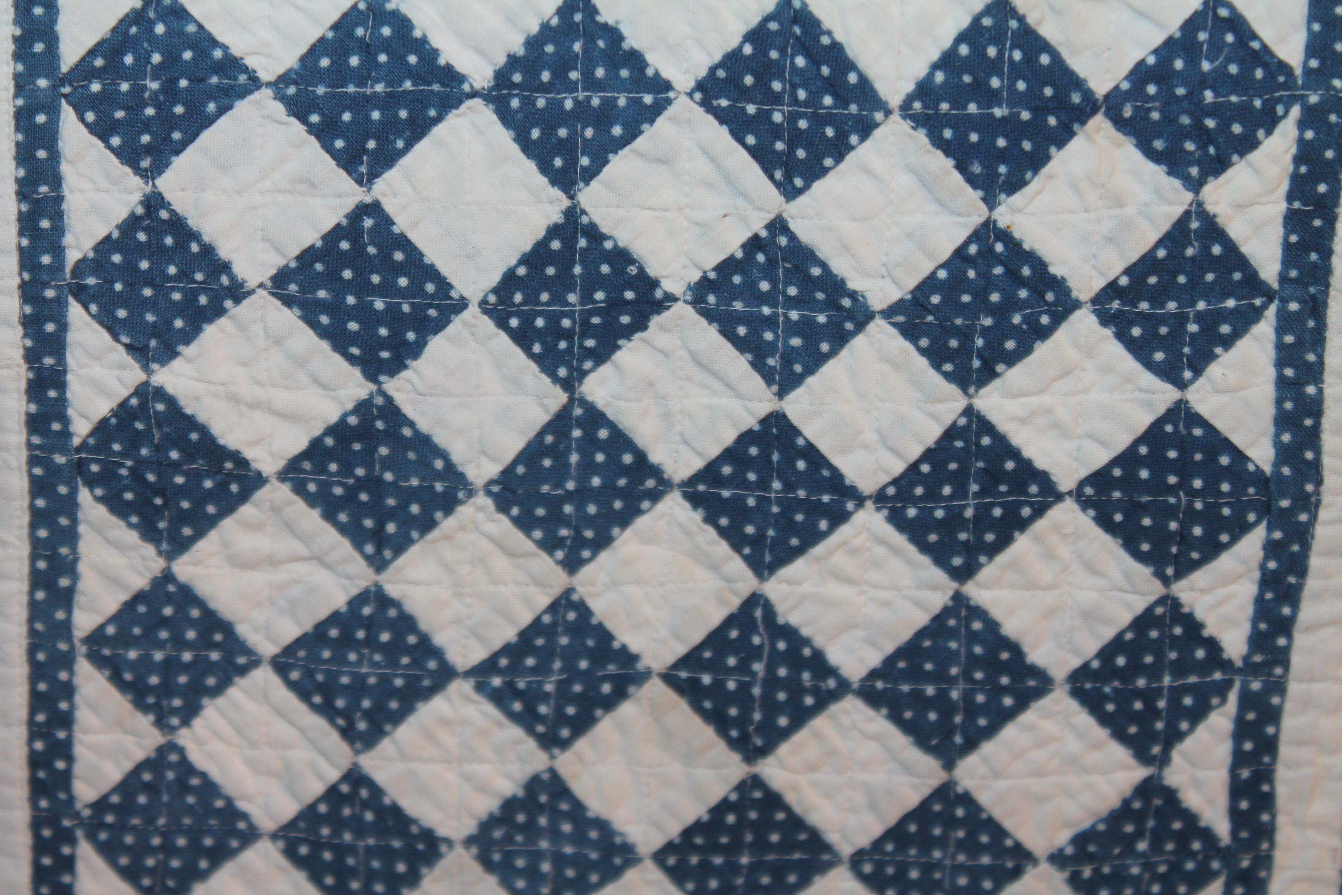 American 19thc Mini Postage Stamp Blue & White Doll Quilt For Sale