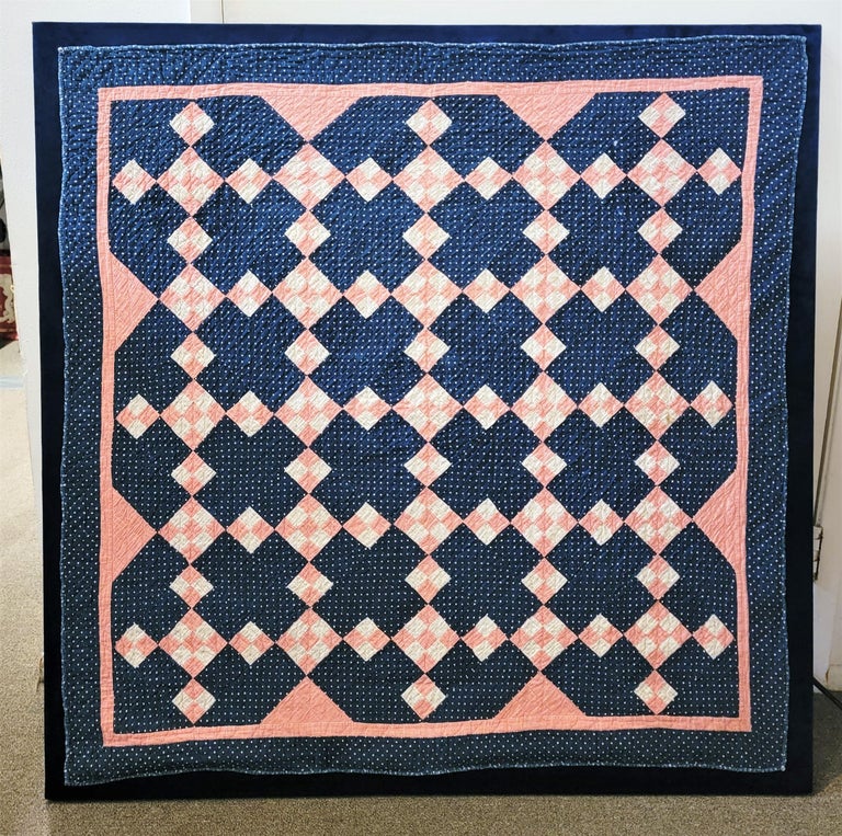 19Thc Mini Postage Stamp Chain Mounted Crib Quilt For Sale
