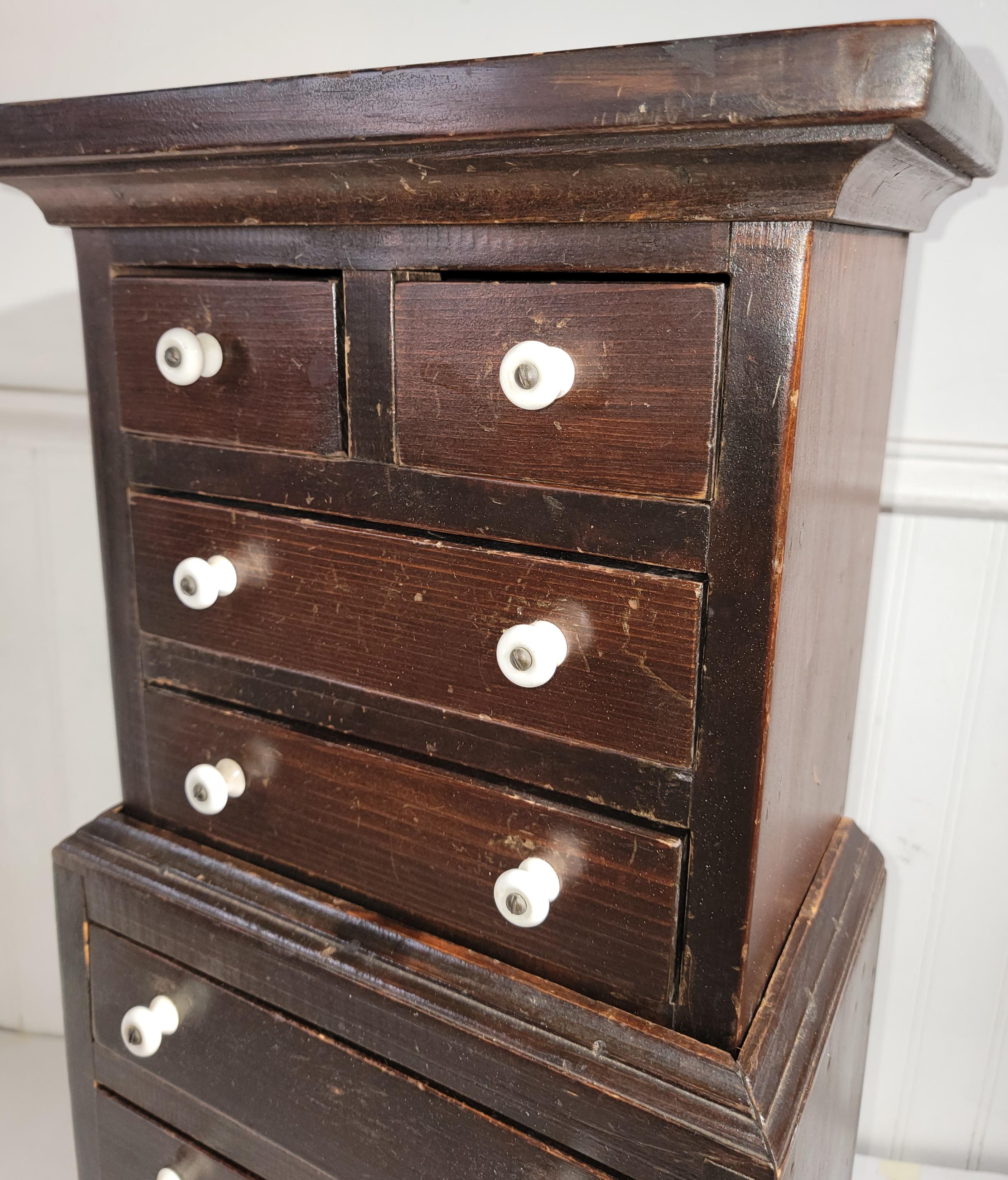 19th Century 19Thc Mini Step Back Child's Cupboard-2 Pcs. For Sale