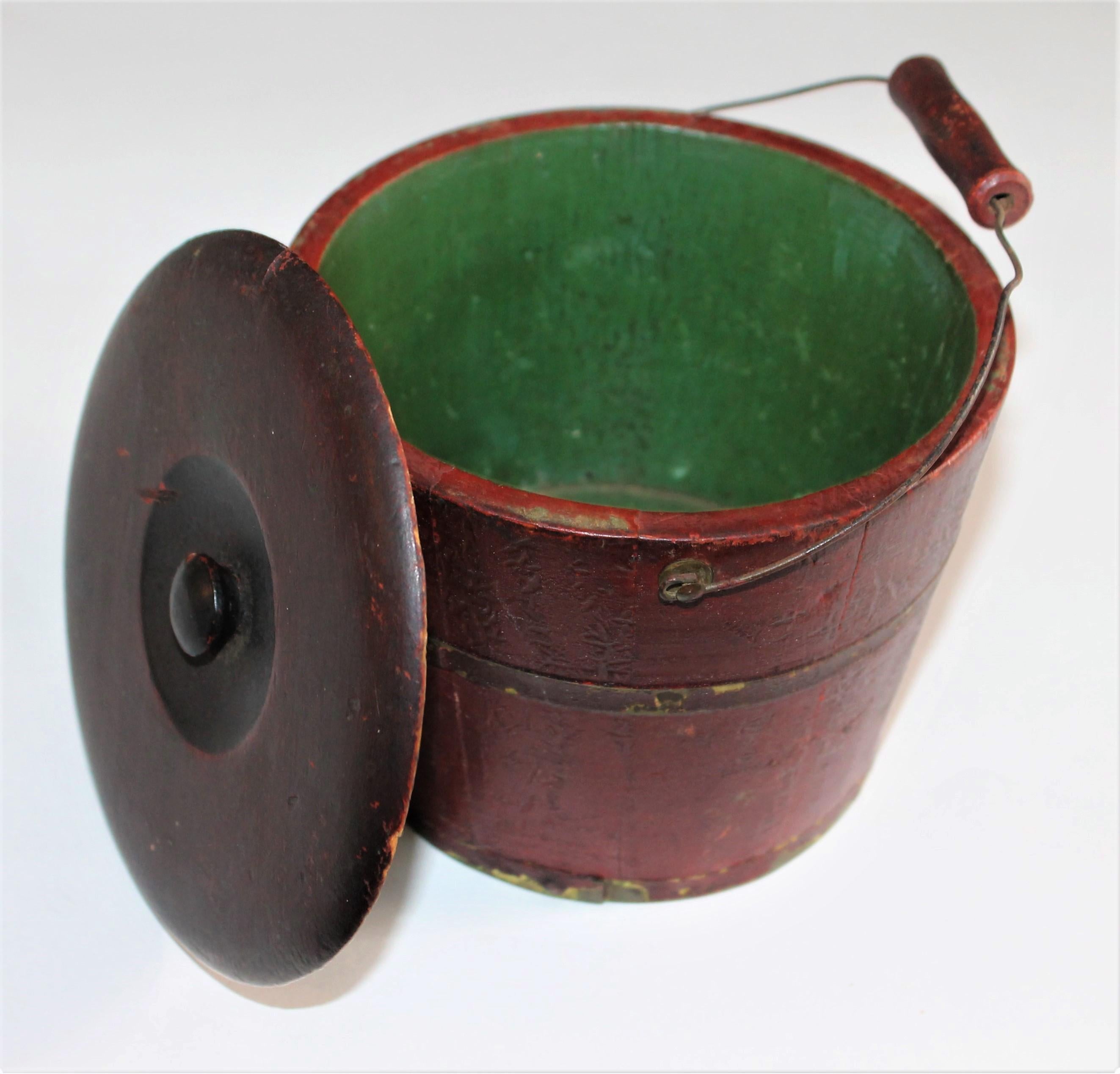 Wood 19th Century Miniature Original Red Shaker Bucket For Sale