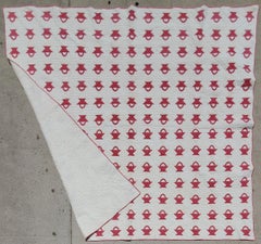 19thc Miniature Pink Calico Baskets Quilt