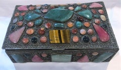 19th Century Mixed Metals Handmade Gem Stone Jewelry Box