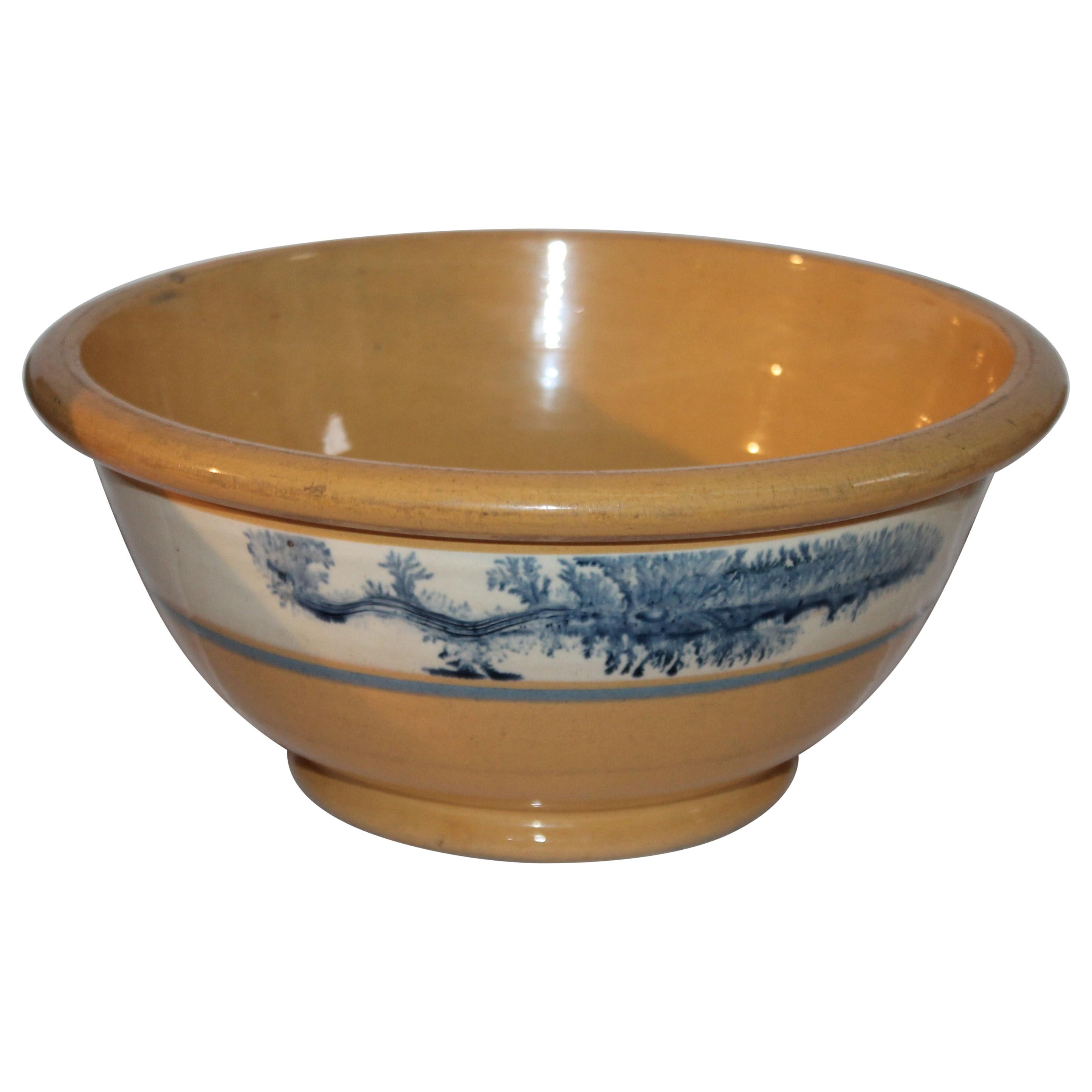 19th Century Mocha Yellow Ware Mixing Bowl-Large For Sale