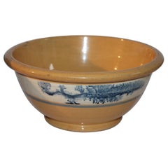 19th Century Mocha Yellow Ware Mixing Bowl-Large