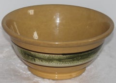 19thc Mocha Yellow Ware Seaweed Bowl