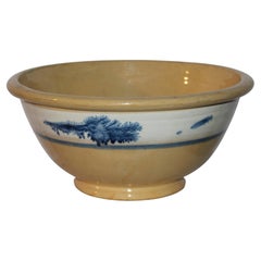 Used 19thC Mocha Yellow Ware Seaweed Mixing Bowl