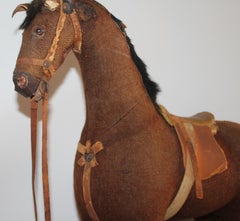 19th Century Mohair and Leather Horse on Wheels