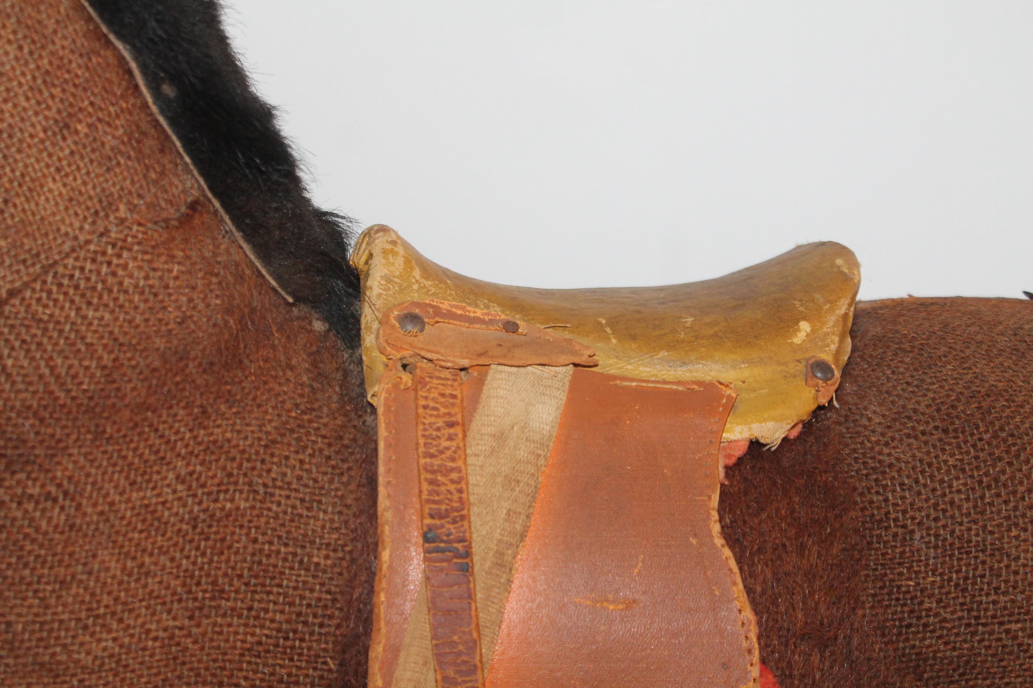 Hand-Crafted 19th Century Mohair and Leather Horse on Wheels For Sale