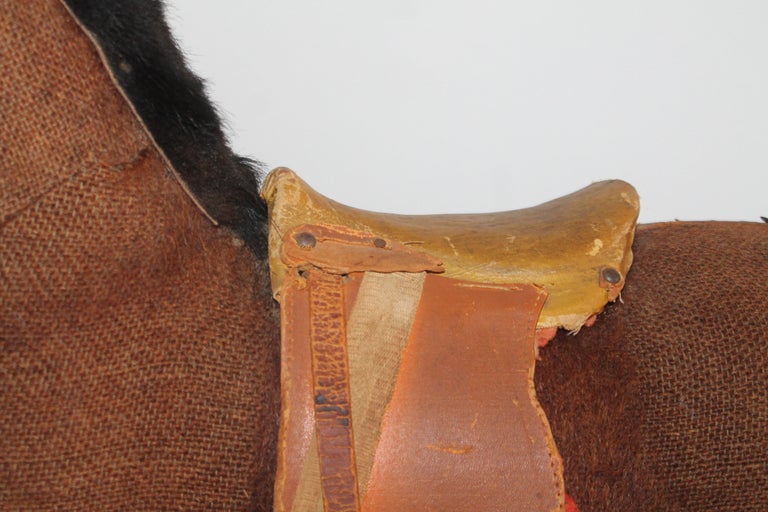 19th Century Mohair and Leather Horse on Wheels In Good Condition For Sale In Los Angeles, CA