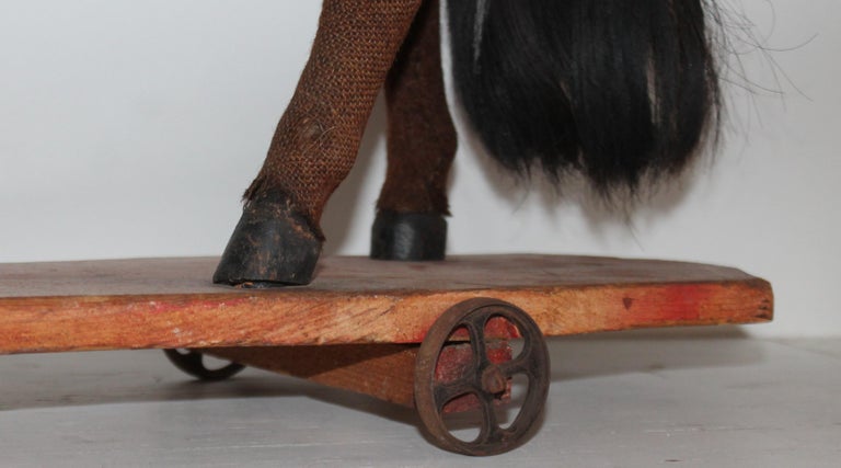 19th Century Mohair and Leather Horse on Wheels For Sale 1