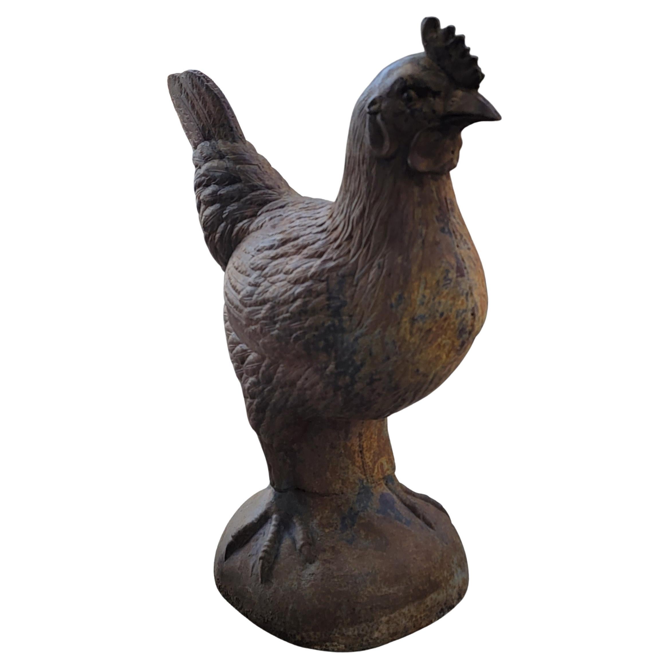 Adirondack 19thc Monumental Cast Iron Garden Rooster  For Sale