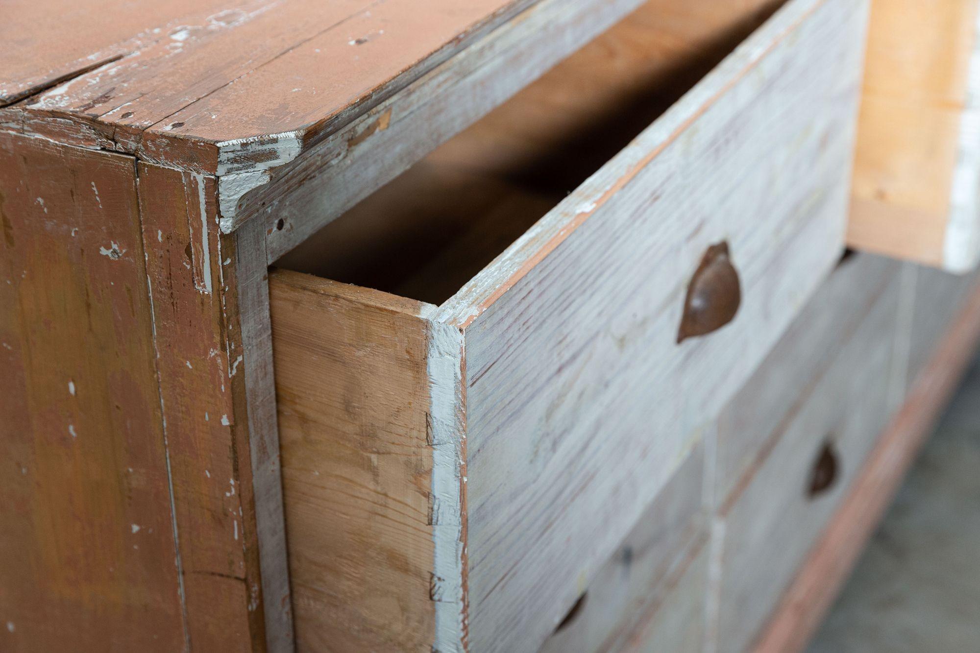 19thC Monumental Dry Scraped French Bank of Pine Drawers For Sale 7