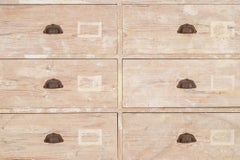 19thC Monumental Dry Scraped French Bank of Pine Drawers