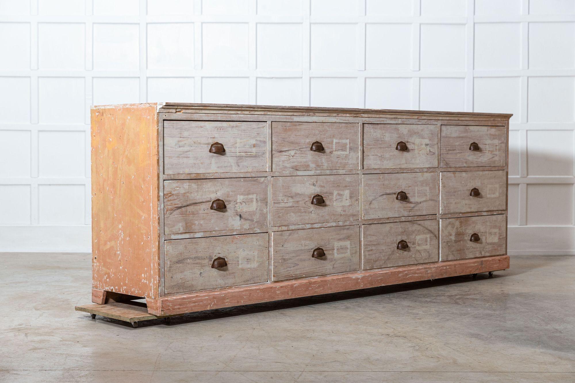 19thC Monumental Dry Scraped French Bank of Pine Drawers In Good Condition For Sale In Staffordshire, GB