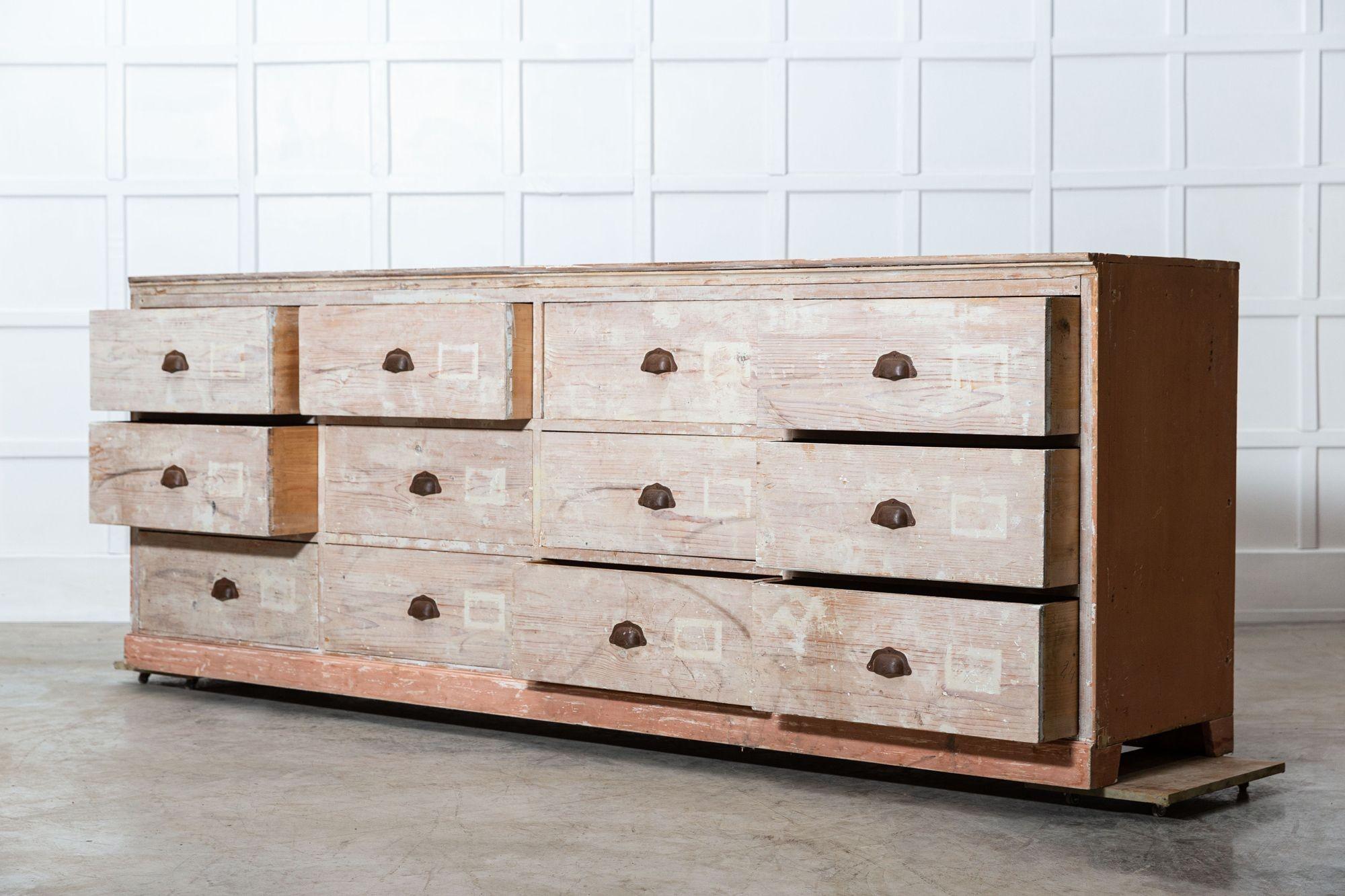 19thC Monumental Dry Scraped French Bank of Pine Drawers For Sale 1