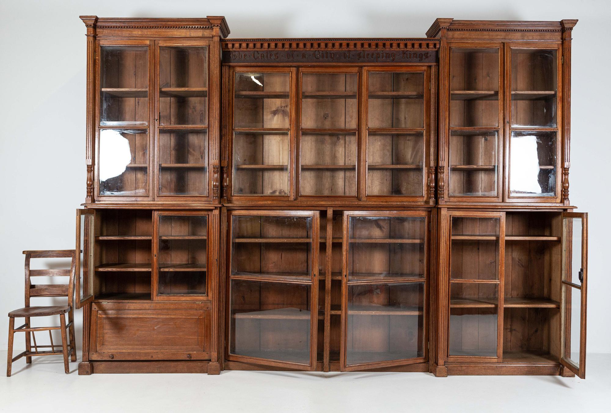 19thc Monumental English Architectural Glazed Oak Bookcase 1