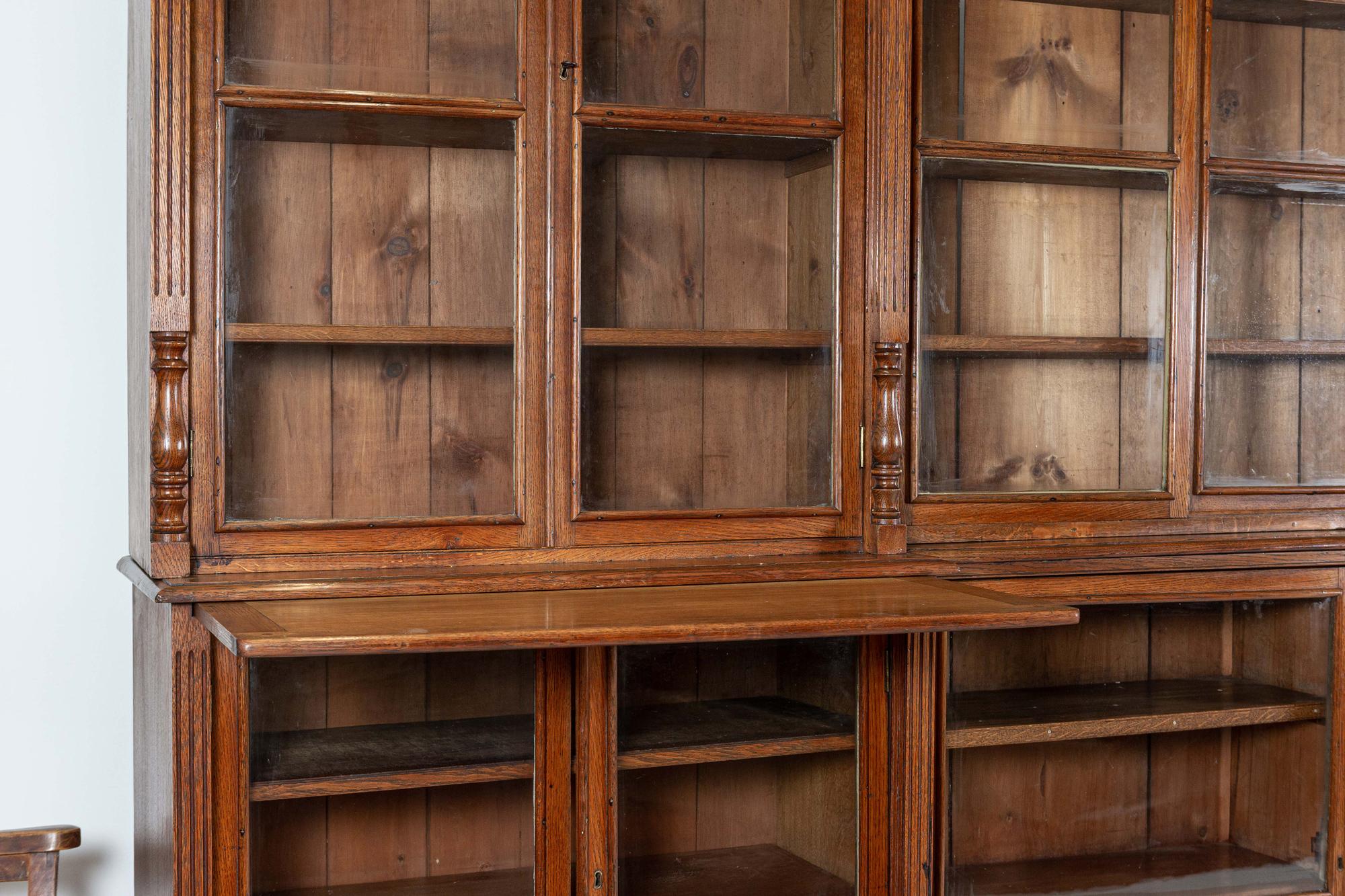 19thc Monumental English Architectural Glazed Oak Bookcase 2