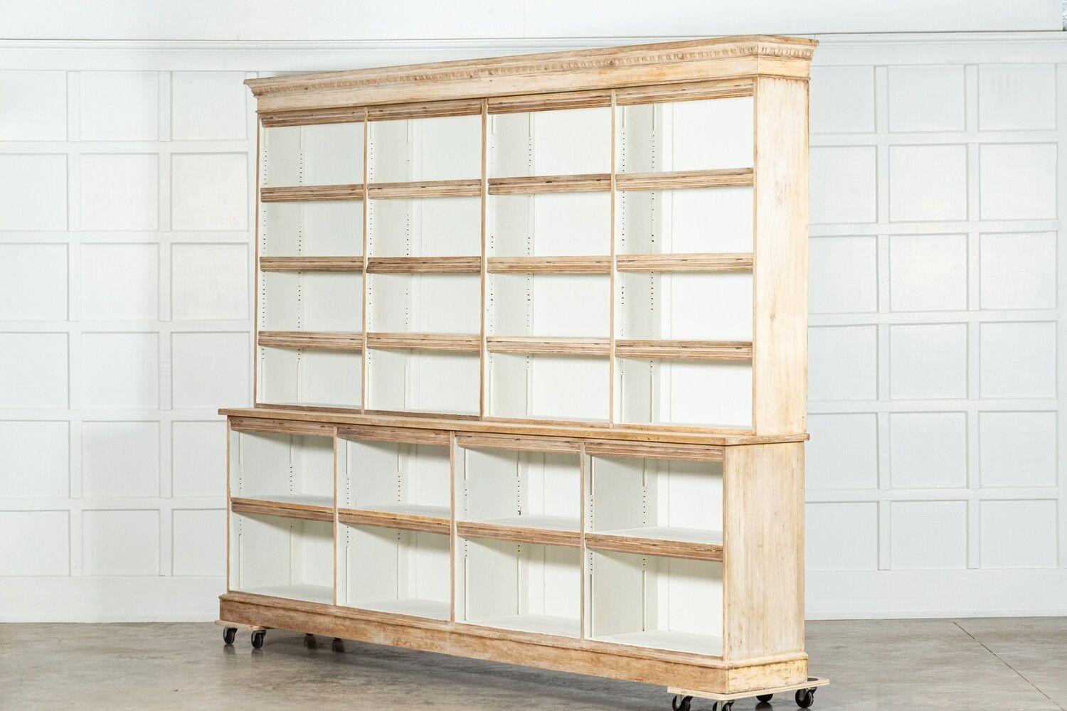 19th Century 19thC Monumental English Bleached Oak Library Bookcase For Sale