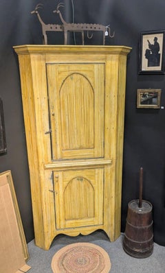 19thc Mustard Painted Corner Cupboard