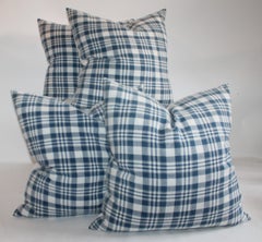 Muted Blue & White Homespun Linen Pillows, Collection of Four Pillows