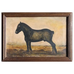 19th Century Naïve School Study of a Working Horse in a Landscape Oil on Canvas