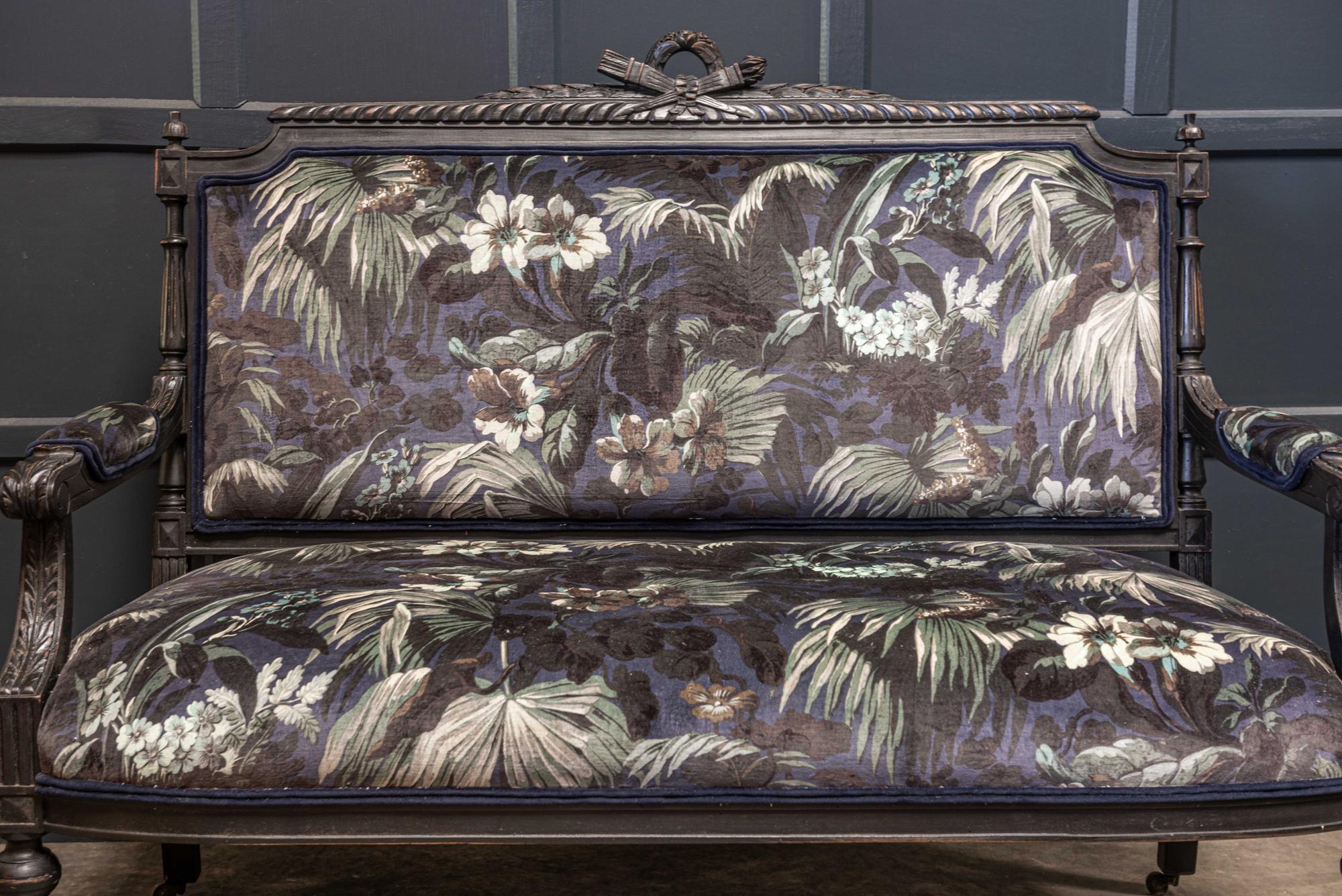 19th Century Napoleon III Ebonized Salon Suite Reupholstered  For Sale 5