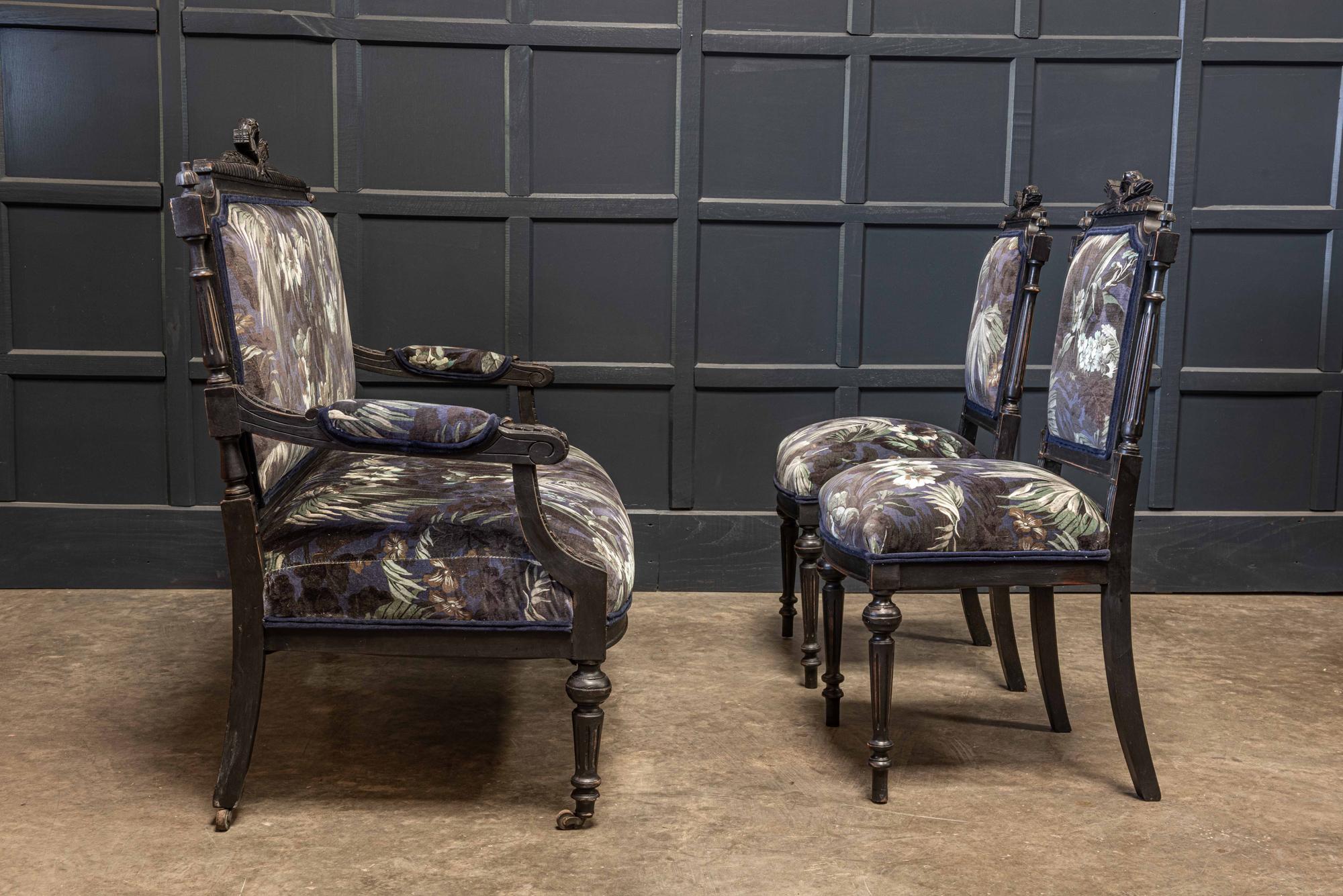 19th Century Napoleon III Ebonized Salon Suite Reupholstered  For Sale 8