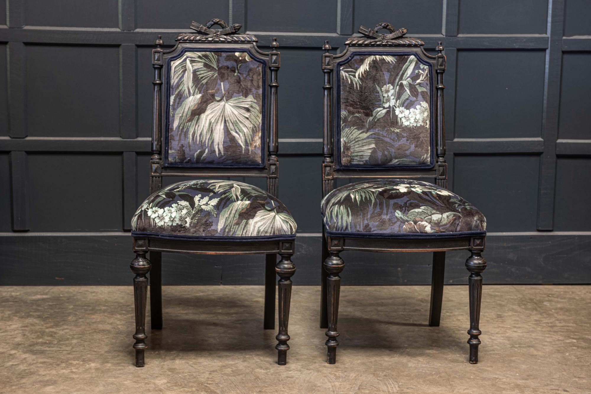19th Century Napoleon III Ebonized Salon Suite Reupholstered  For Sale 9