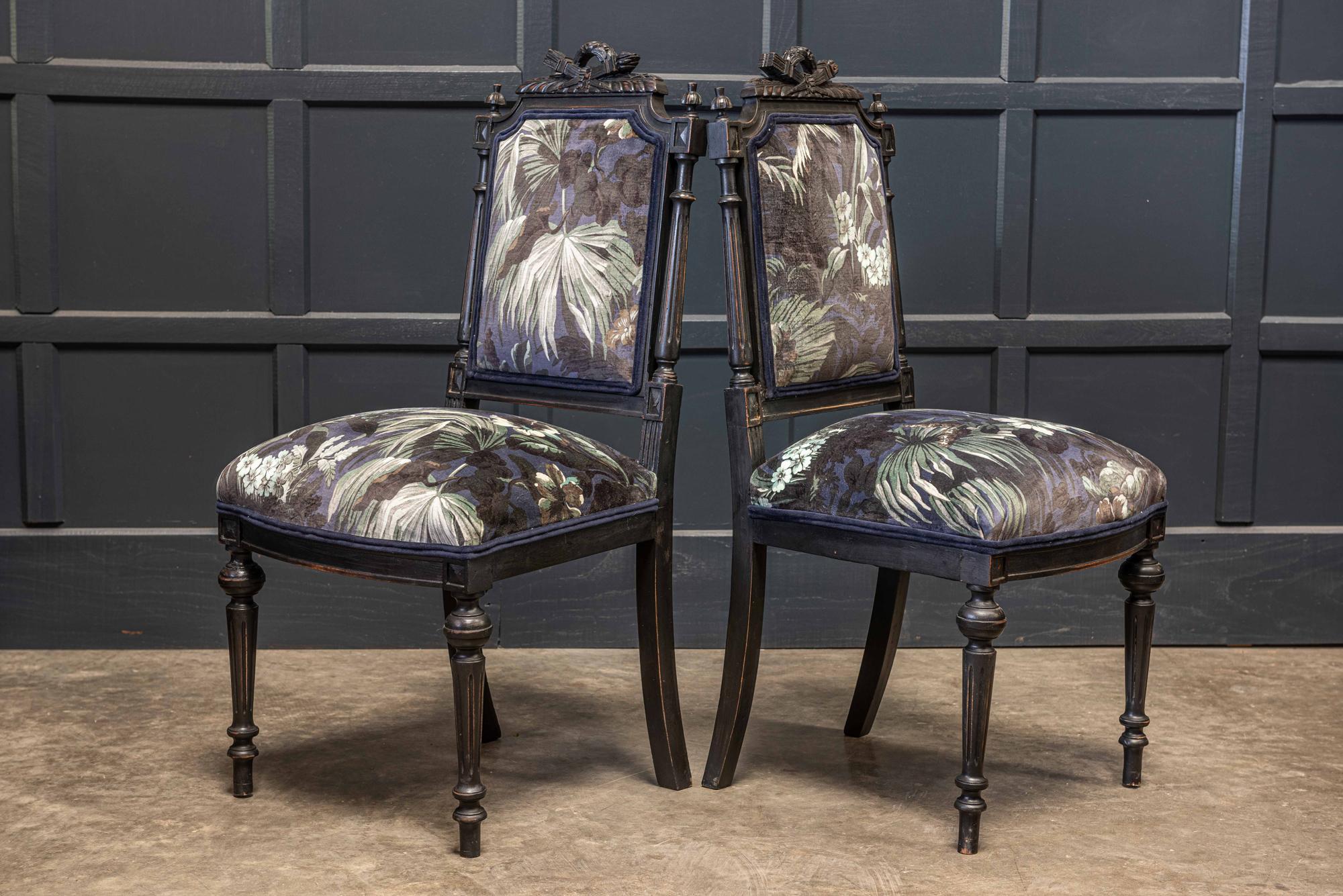 19th Century Napoleon III Ebonized Salon Suite Reupholstered  For Sale 10