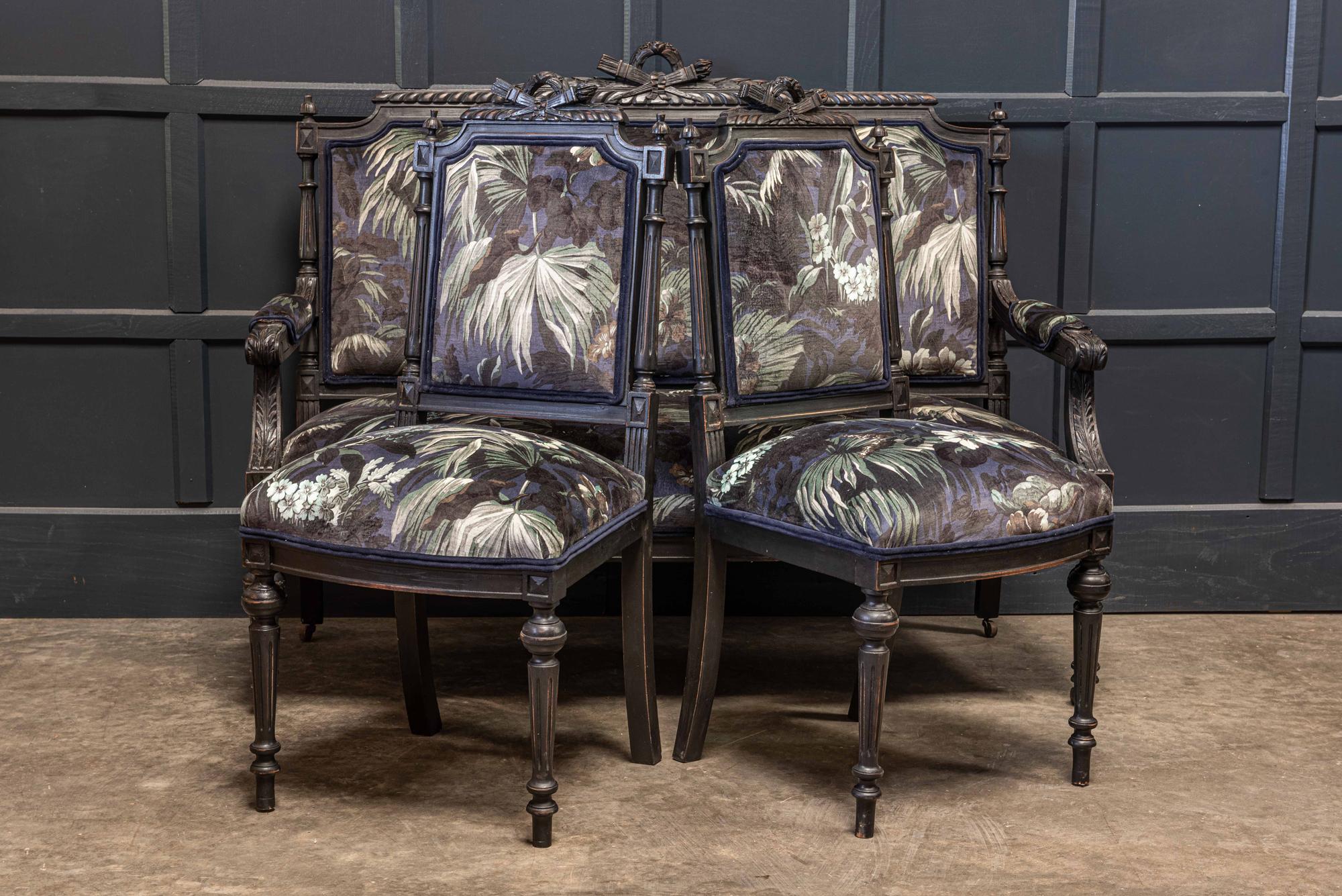 19th Century Napoleon III Ebonized Salon Suite Reupholstered  For Sale 13
