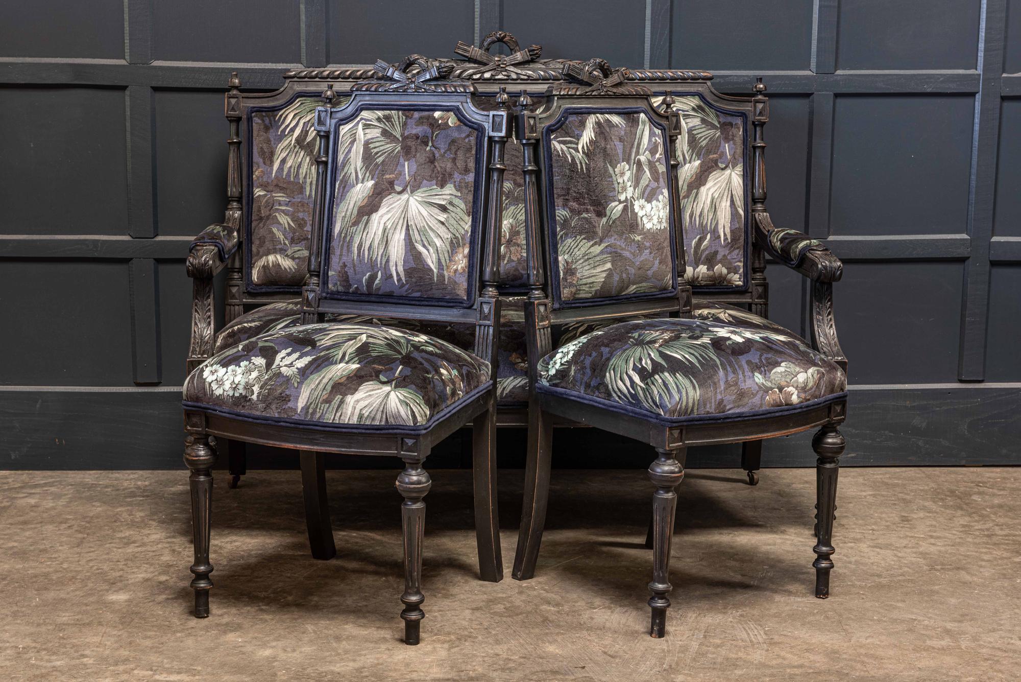 Suite de salón ebonizada Napoleón III del siglo XIX retapizada en venta 12