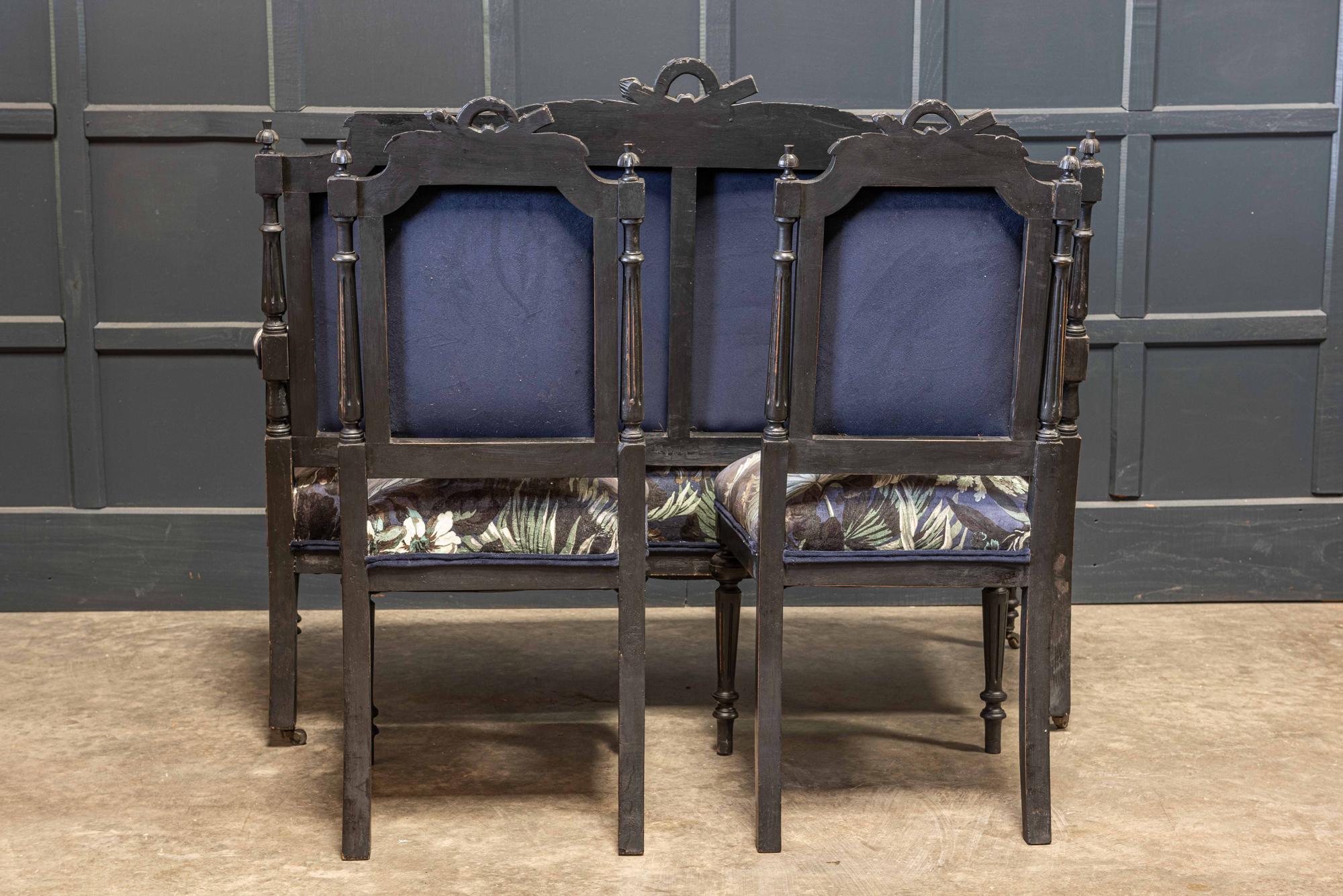 19th Century Napoleon III Ebonized Salon Suite Reupholstered  For Sale 15