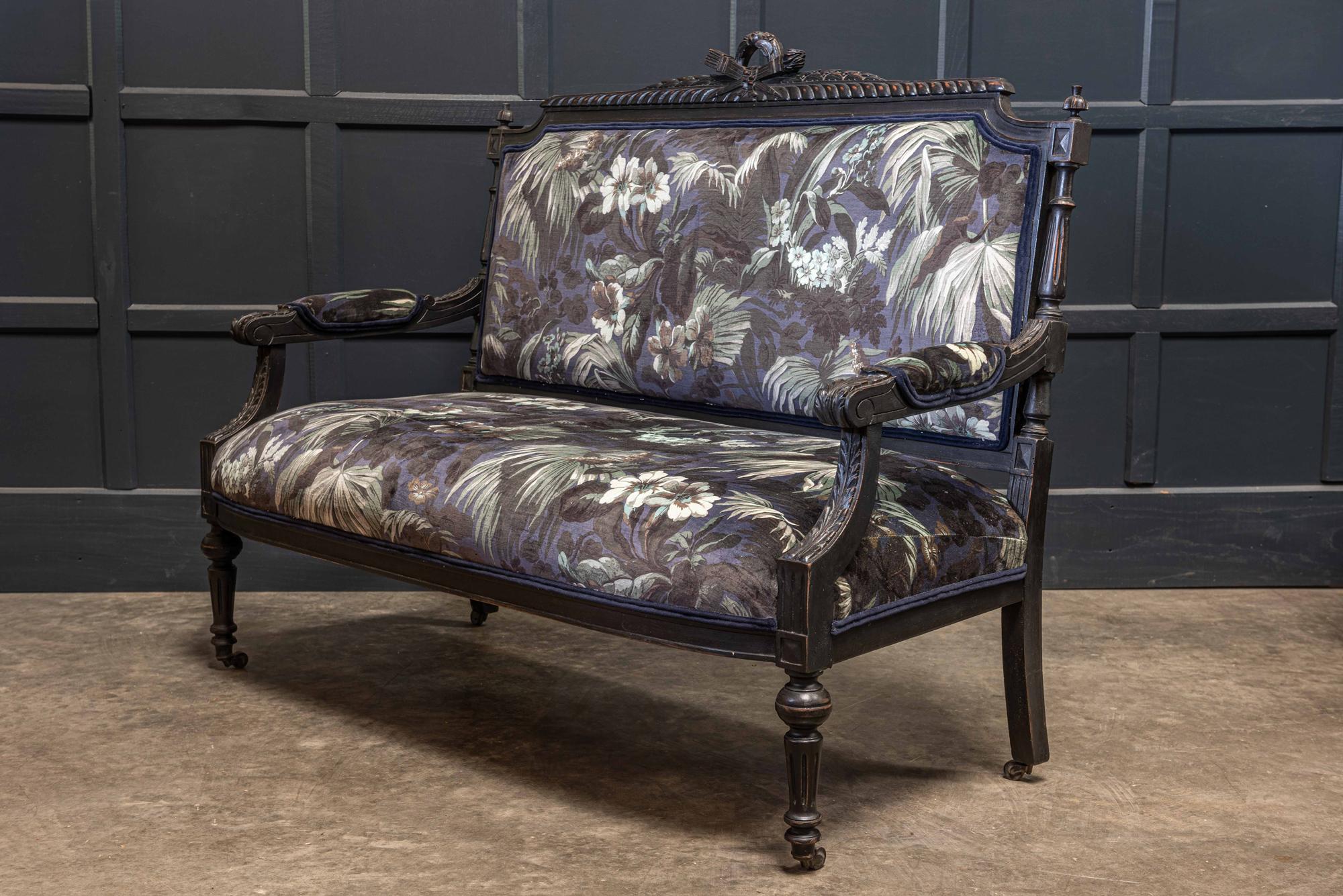French 19th Century Napoleon III Ebonized Salon Suite Reupholstered  For Sale