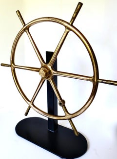 19thC Nautical Six Spoke Solid Brass Yacht Steering Wheel. American, Circa 1870