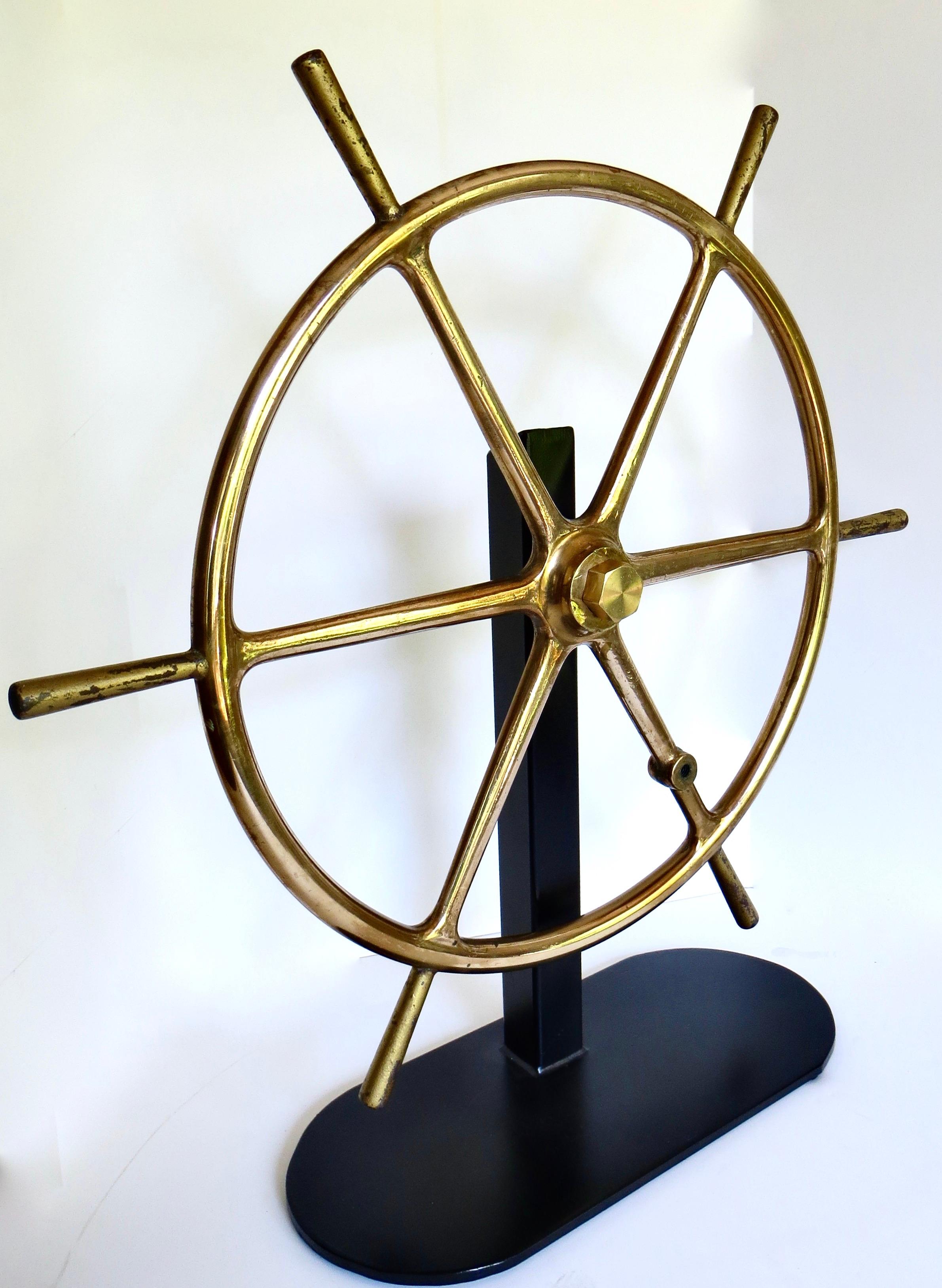 Folk Art 19thC Nautical Six Spoke Solid Brass Yacht Steering Wheel. American, Circa 1870 For Sale