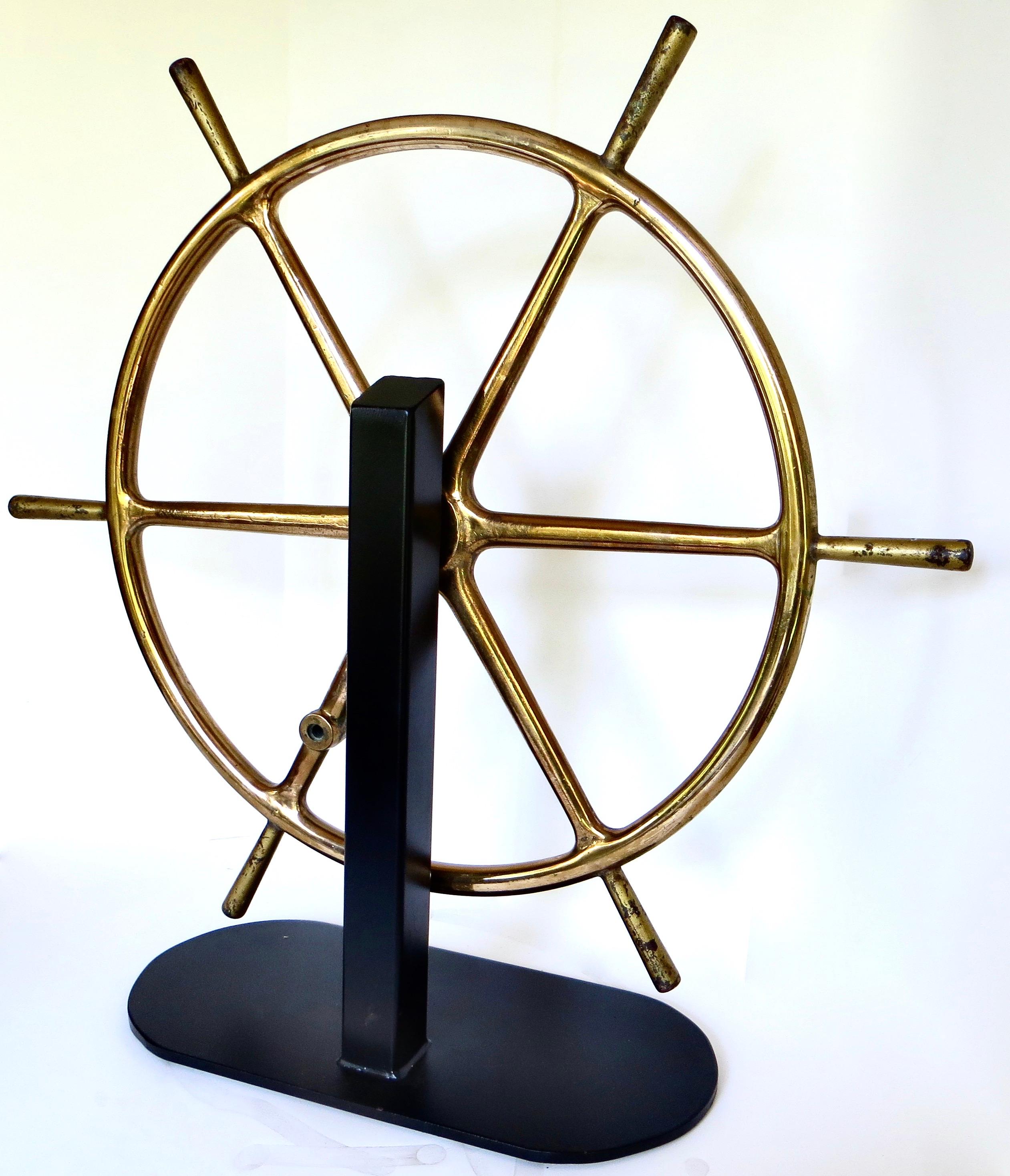 Cast 19thC Nautical Six Spoke Solid Brass Yacht Steering Wheel. American, Circa 1870 For Sale