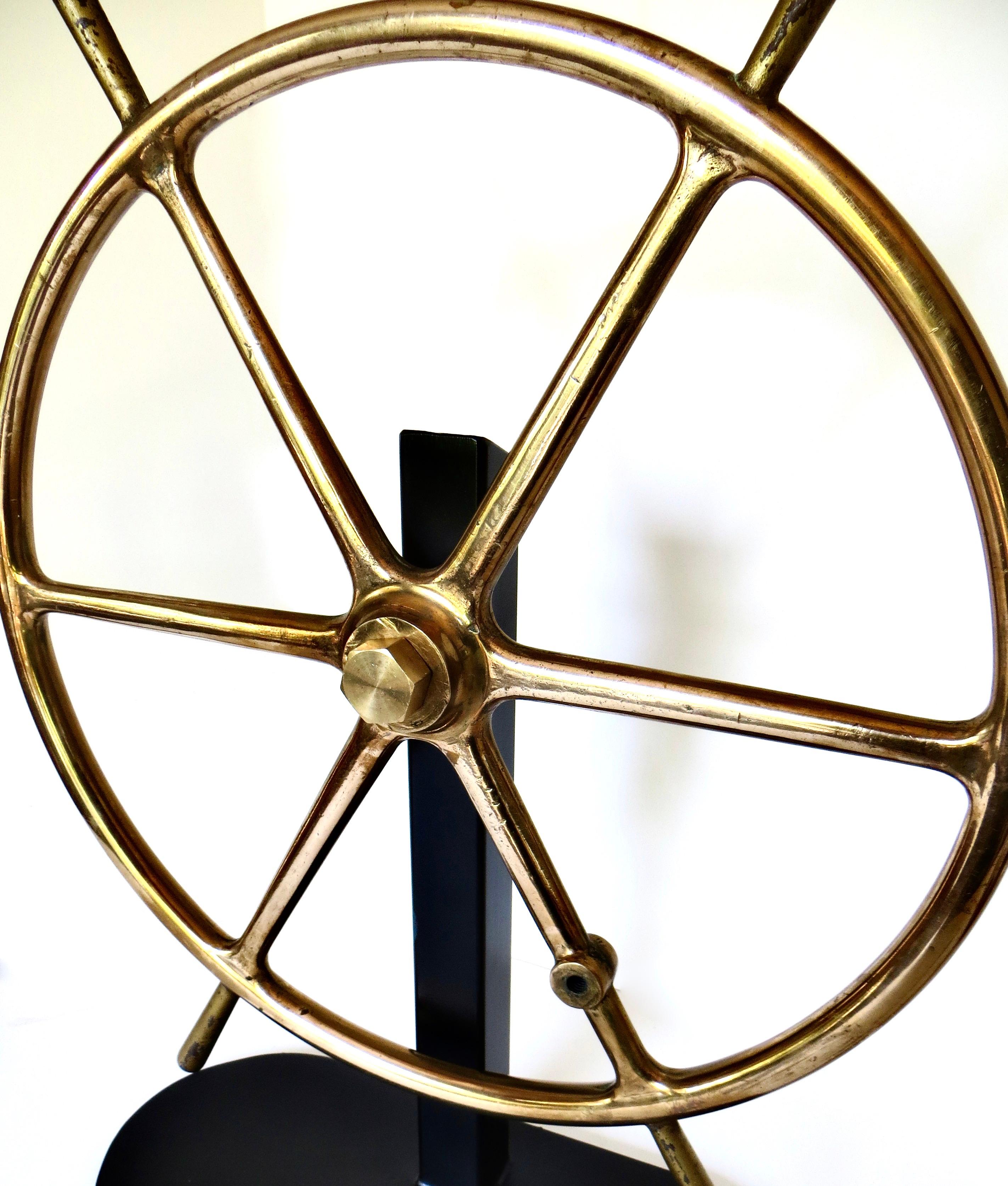 19thC Nautical Six Spoke Solid Brass Yacht Steering Wheel. American, Circa 1870 In Good Condition For Sale In Incline Village, NV