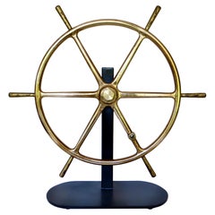 19thC Nautical Six Spoke Solid Brass Yacht Steering Wheel. American, Circa 1870