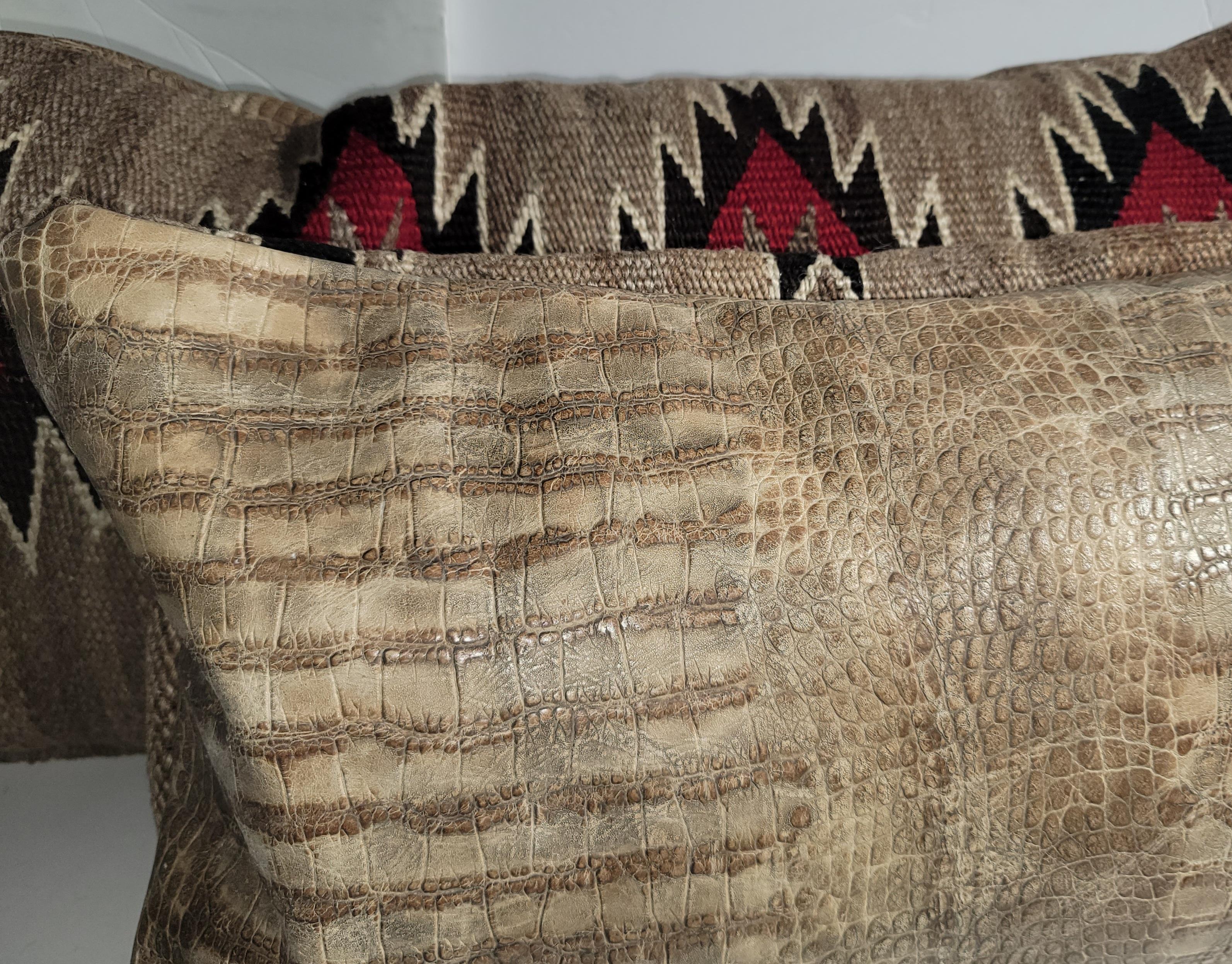 Leather 19Thc Navajo Indian Weaving Bolster Pillows -2 For Sale