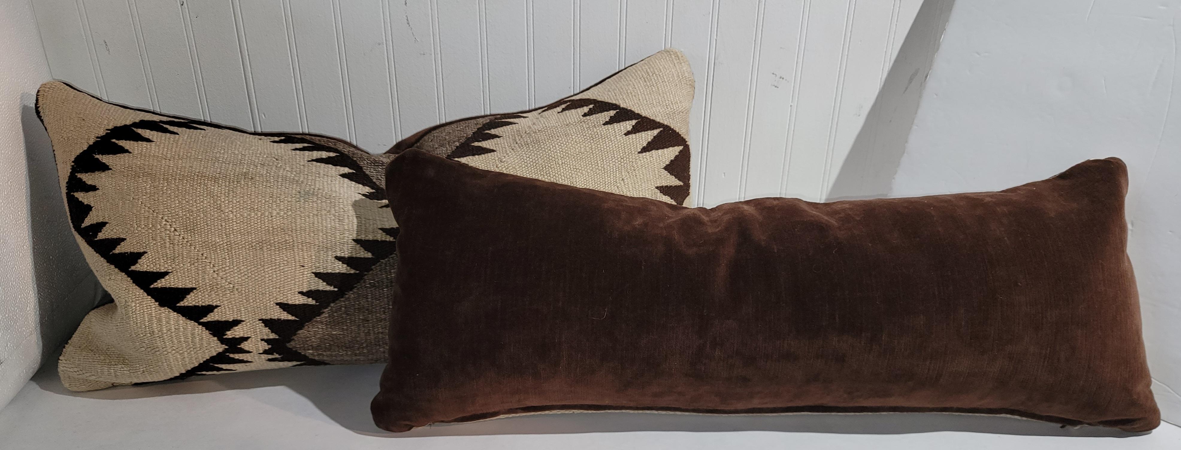 Adirondack 19th Century Navajo Indian Weaving Bolster Pillows For Sale