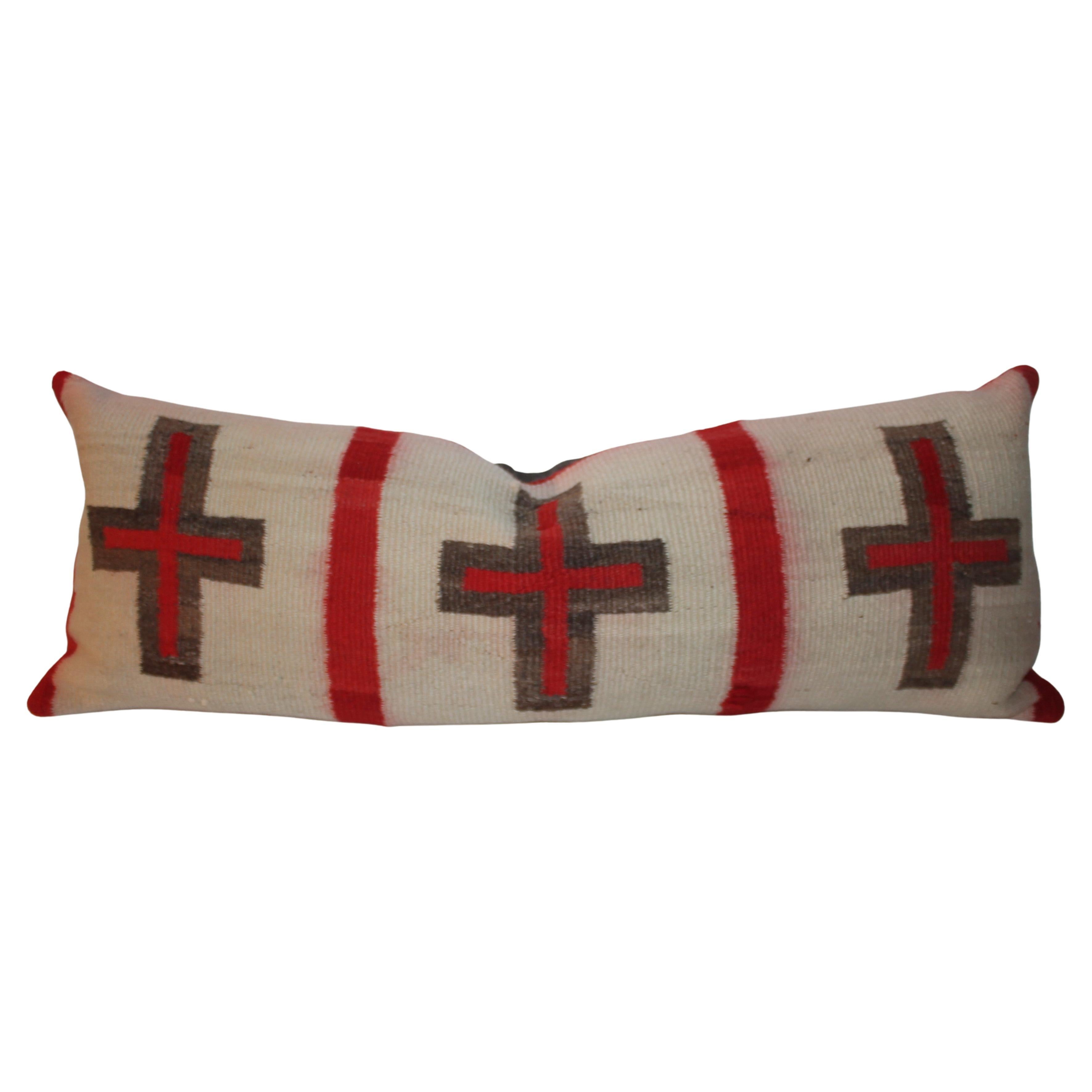 19th C Navajo Indian Weaving Crosses Bolster Pillow