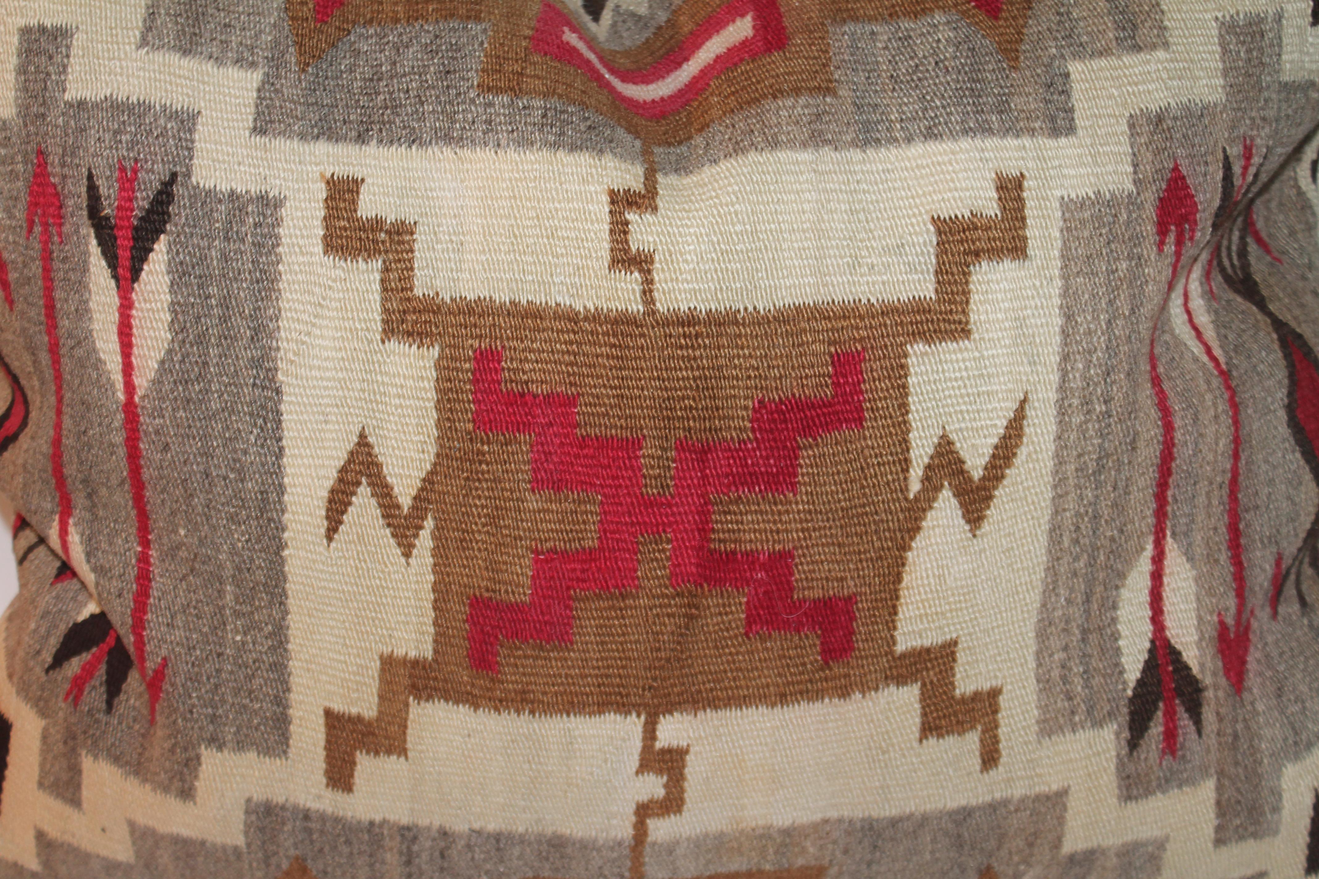 Wool 19th C Navajo Indian Weaving Storm Pattern Pillow For Sale