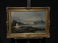 Mount Vesuvius Naples, 19th century Italian Oil Painting Signed & dated