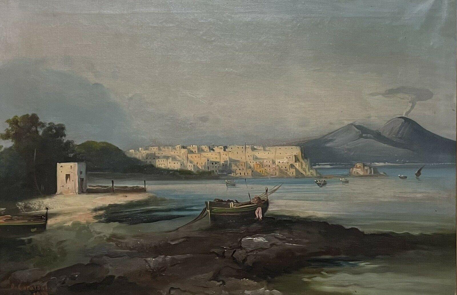 19thC Neopolitan Landscape Painting - Mount Vesuvius Naples, 19th century Italian Oil Painting Signed & dated