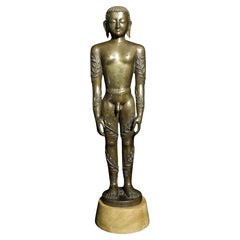 19thC Nepalese Jain Bronze Jina with Vines Growing up His Legs. Large, Well Cast