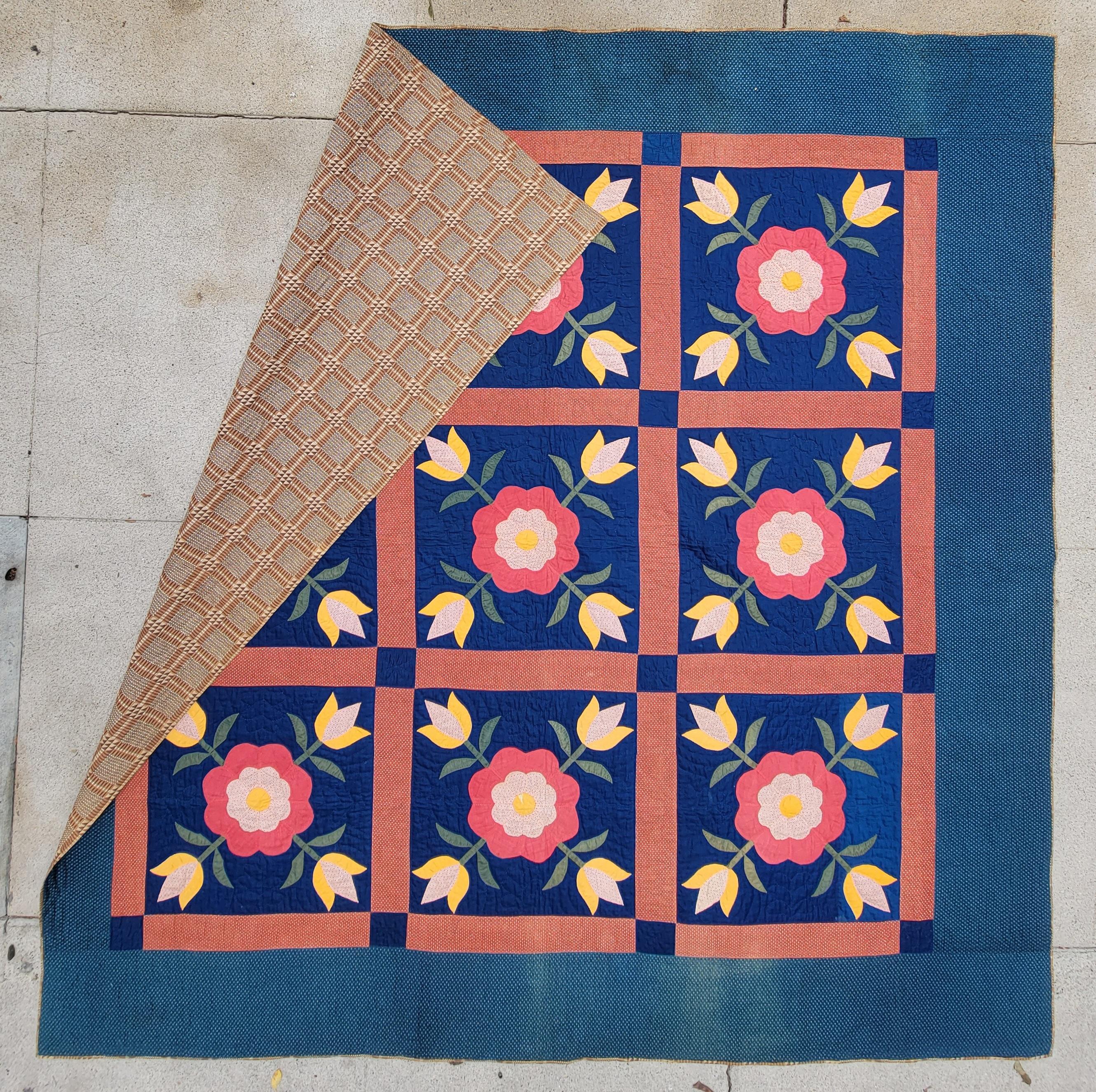 19Thc New England Applique Quilt In Good Condition For Sale In Los Angeles, CA