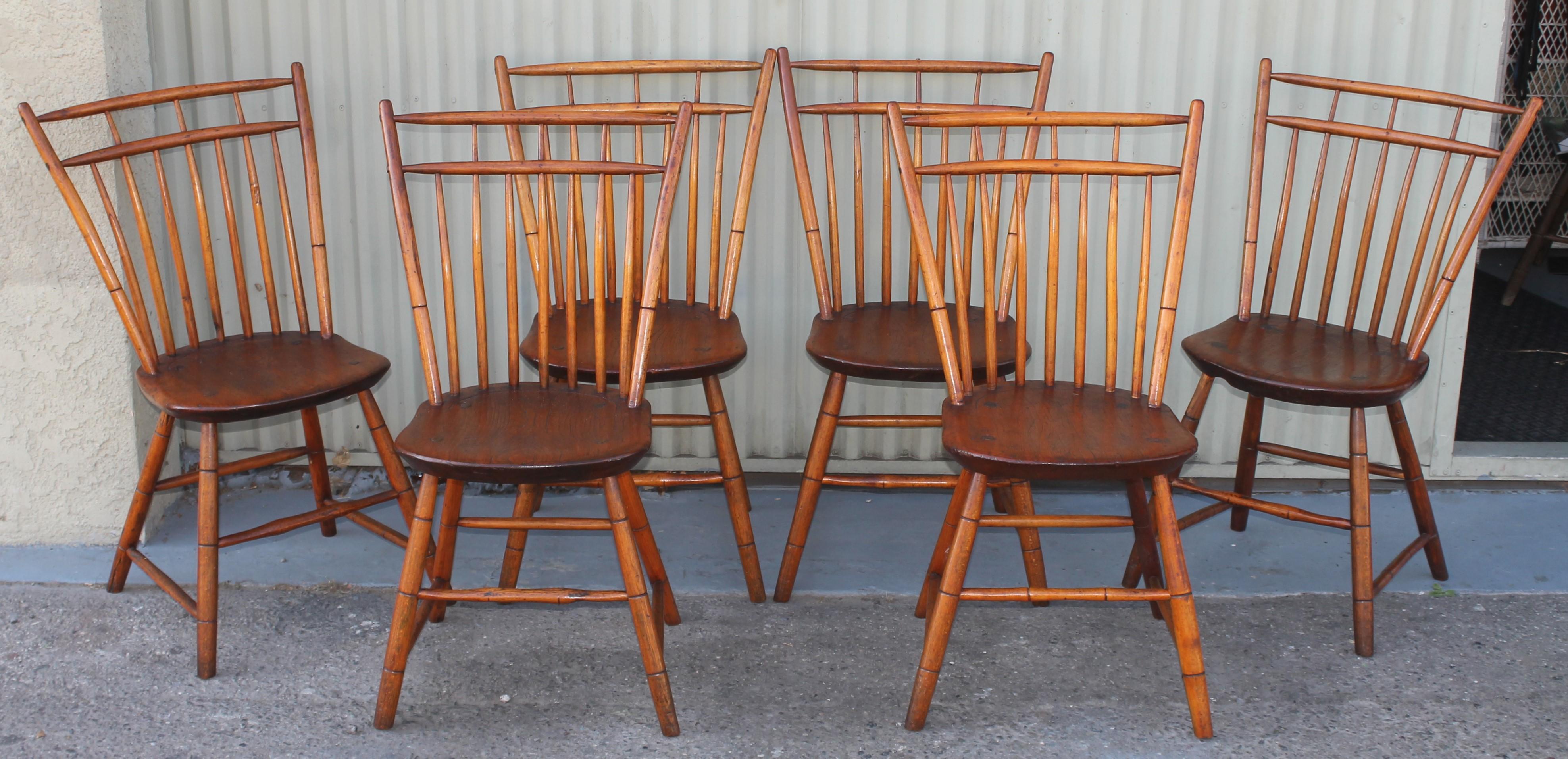 Wood 19Thc New England Birdcage Windsor Chairs-Set of Six