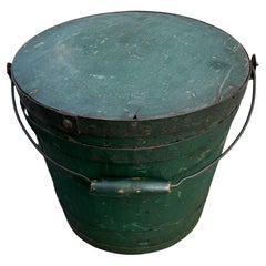 Antique 19thc New England Bucket With Original Lid From Maine