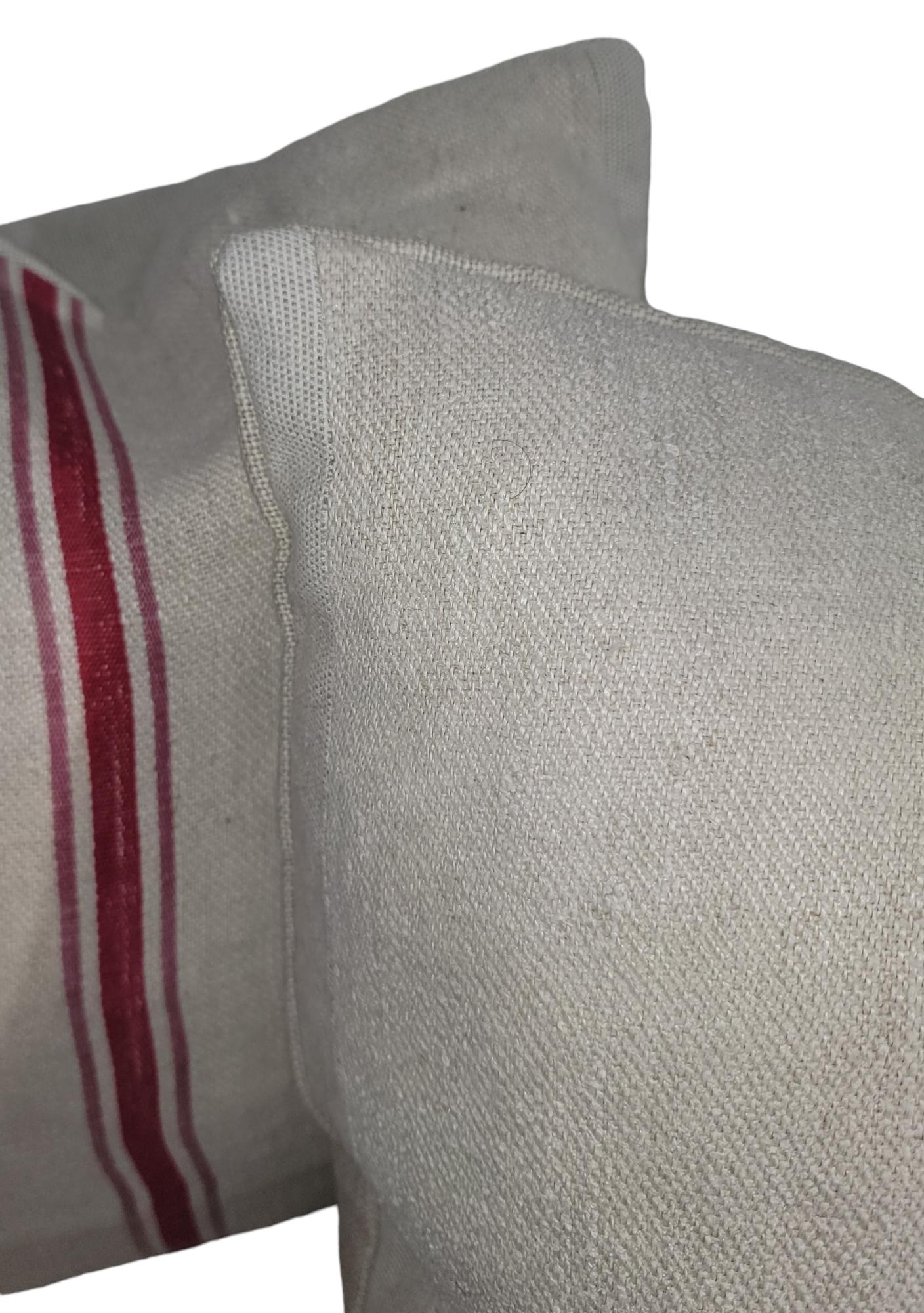 Adirondack 19thc New England Linen Pillows With red Stripe For Sale